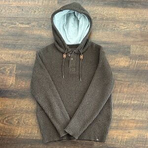 Prana Wool Blend Ribbed Heavy Knit Hooded Sweater - Brown - XL